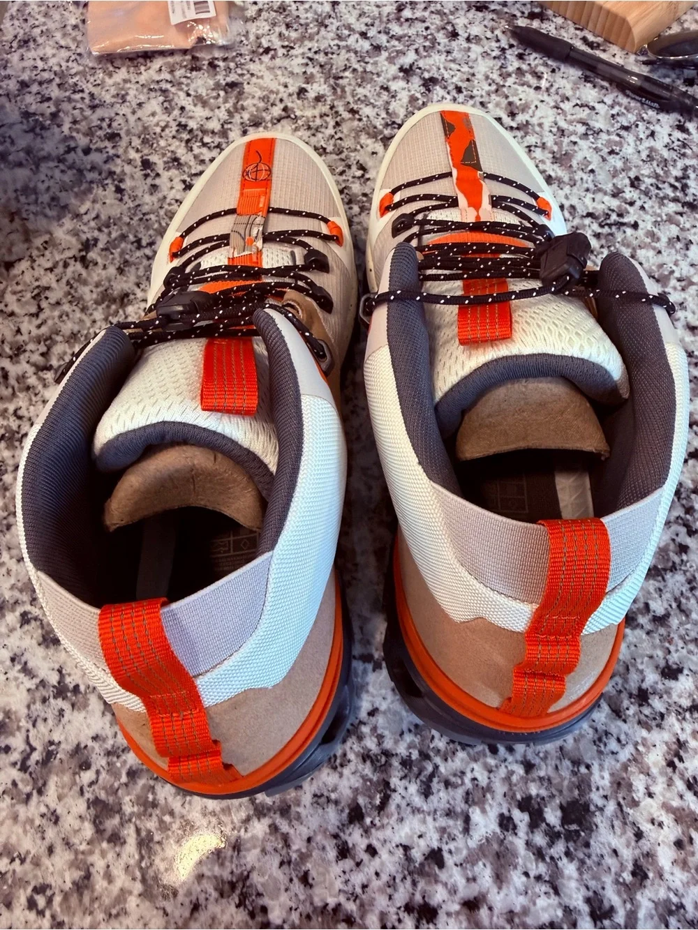 OnClouds Mens  Trail Shoes in Beige with Orange Accent